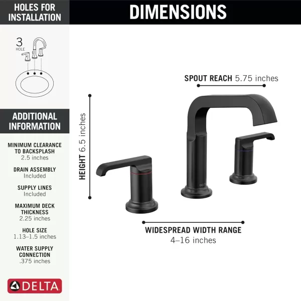 imageDelta Faucet Tetra Chrome Widespread Bathroom Faucet 3 Hole Chrome Bathroom Faucet for Bathroom Sink Bathroom Sink Faucet Diamond Seal Technology Metal Drain Assembly Lumicoat Chrome 35589PRDSTMatte Black