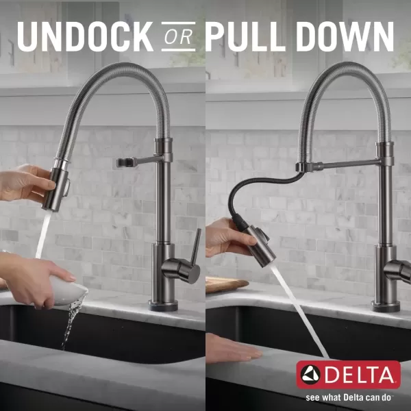 imageDelta Faucet Trinsic Pro VoiceIQ SingleHandle Touch Kitchen Sink Faucet with Pull Down Sprayer Alexa and Google Assistant Voice Activated Smart Home Black Stainless