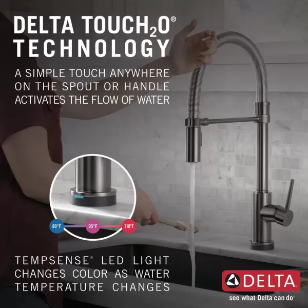 imageDelta Faucet Trinsic Pro VoiceIQ SingleHandle Touch Kitchen Sink Faucet with Pull Down Sprayer Alexa and Google Assistant Voice Activated Smart Home Black Stainless