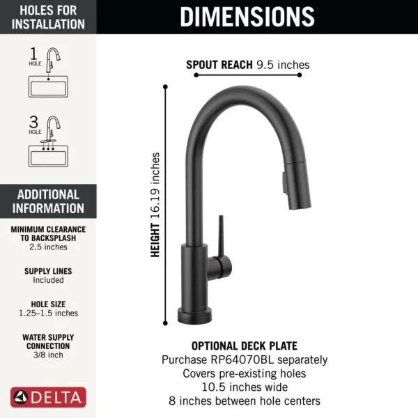 imageDelta Faucet Trinsic VoiceIQ Touchless Kitchen Faucets with Pull Down Sprayer Smart Faucet Alexa and Google Assistant Voice Activated Kitchen Sink Faucet Matte Black 9159TVBLDSTMatte Black