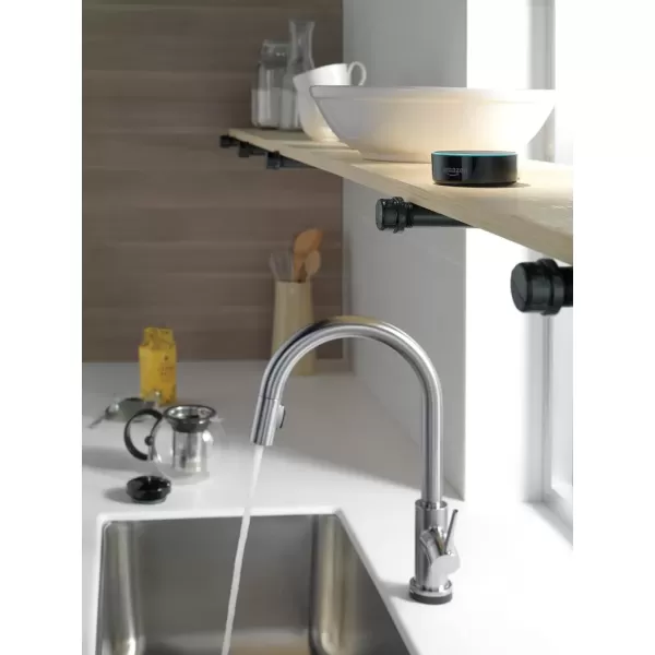 imageDelta Faucet Trinsic VoiceIQ Touchless Kitchen Faucets with Pull Down Sprayer Smart Faucet Alexa and Google Assistant Voice Activated Kitchen Sink Faucet Matte Black 9159TVBLDSTChampagne Bronze