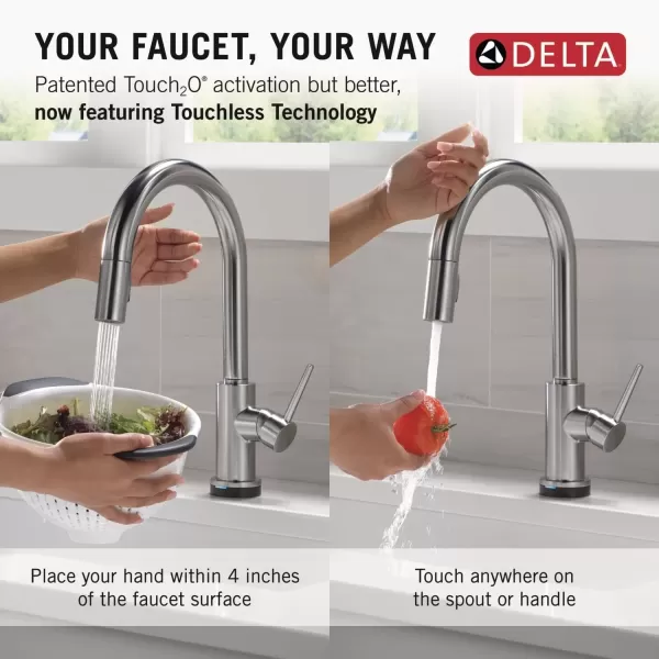 imageDelta Faucet Trinsic VoiceIQ Touchless Kitchen Faucets with Pull Down Sprayer Smart Faucet Alexa and Google Assistant Voice Activated Kitchen Sink Faucet Matte Black 9159TVBLDSTArctic Stainless