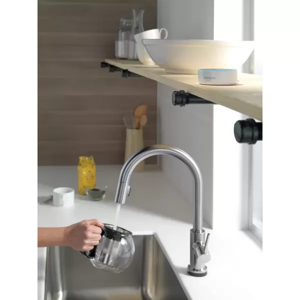 imageDelta Faucet Trinsic VoiceIQ Touchless Kitchen Faucets with Pull Down Sprayer Smart Faucet Alexa and Google Assistant Voice Activated Kitchen Sink Faucet Matte Black 9159TVBLDSTChampagne Bronze