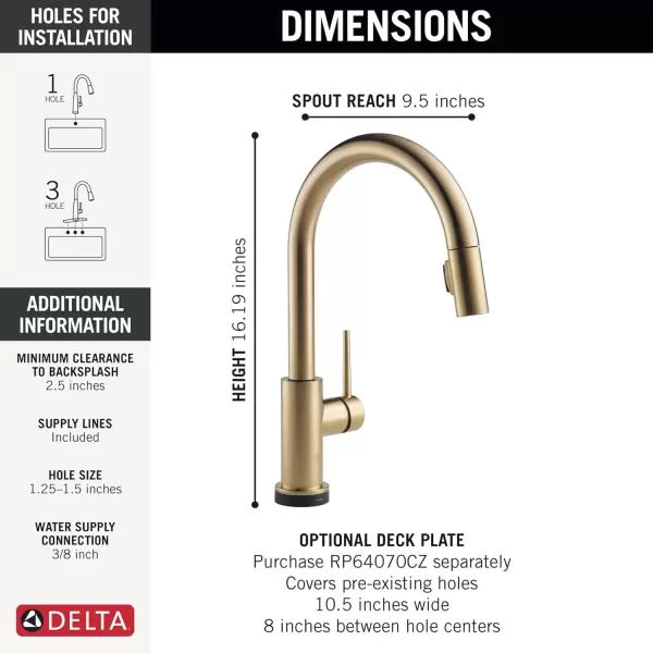 imageDelta Faucet Trinsic VoiceIQ Touchless Kitchen Faucets with Pull Down Sprayer Smart Faucet Alexa and Google Assistant Voice Activated Kitchen Sink Faucet Matte Black 9159TVBLDSTChampagne Bronze