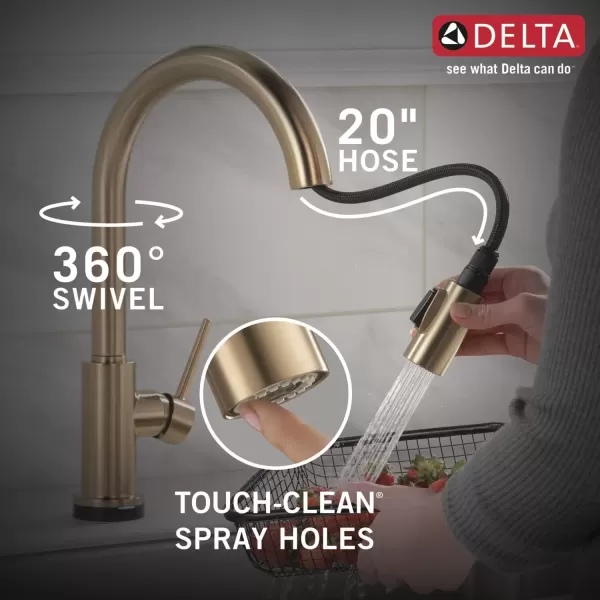 imageDelta Faucet Trinsic VoiceIQ Touchless Kitchen Faucets with Pull Down Sprayer Smart Faucet Alexa and Google Assistant Voice Activated Kitchen Sink Faucet Matte Black 9159TVBLDSTChampagne Bronze
