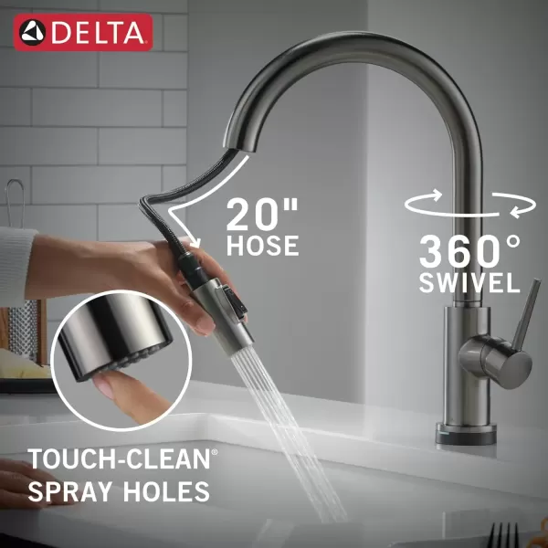 imageDelta Faucet Trinsic VoiceIQ Touchless Kitchen Faucets with Pull Down Sprayer Smart Faucet Alexa and Google Assistant Voice Activated Kitchen Sink Faucet Matte Black 9159TVBLDSTBlack Stainless