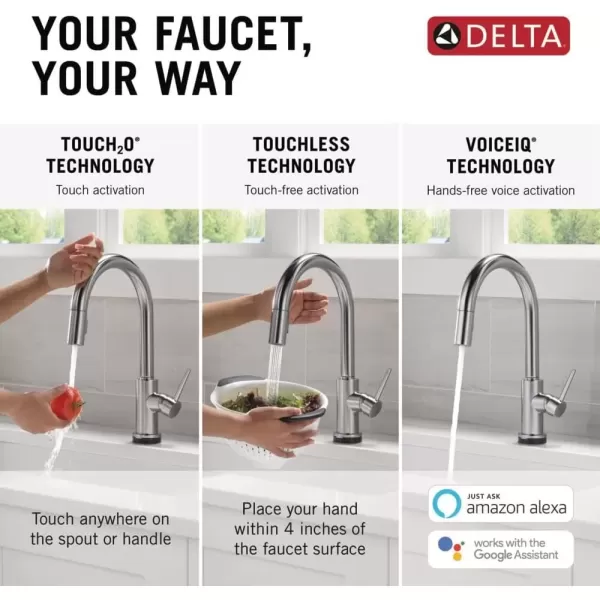 imageDelta Faucet Trinsic VoiceIQ Touchless Kitchen Faucets with Pull Down Sprayer Smart Faucet Alexa and Google Assistant Voice Activated Kitchen Sink Faucet Matte Black 9159TVBLDSTArctic Stainless