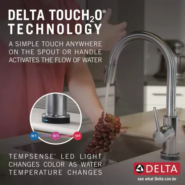 imageDelta Faucet Trinsic VoiceIQ Touchless Kitchen Faucets with Pull Down Sprayer Smart Faucet Alexa and Google Assistant Voice Activated Kitchen Sink Faucet Matte Black 9159TVBLDSTArctic Stainless