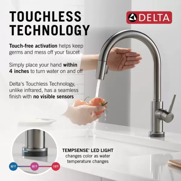 imageDelta Faucet Trinsic VoiceIQ Touchless Kitchen Faucets with Pull Down Sprayer Smart Faucet Alexa and Google Assistant Voice Activated Kitchen Sink Faucet Matte Black 9159TVBLDSTBlack Stainless
