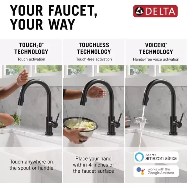 imageDelta Faucet Trinsic VoiceIQ Touchless Kitchen Faucets with Pull Down Sprayer Smart Faucet Alexa and Google Assistant Voice Activated Kitchen Sink Faucet Matte Black 9159TVBLDSTMatte Black