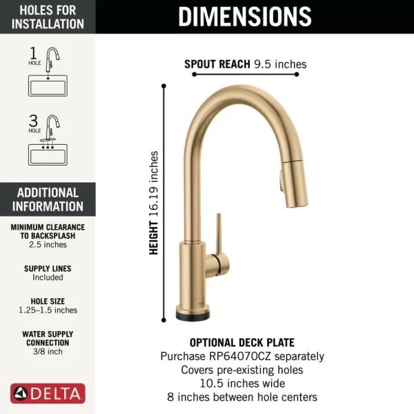 imageDelta Faucet Trinsic VoiceIQ Touchless Kitchen Faucets with Pull Down Sprayer Smart Faucet Alexa and Google Assistant Voice Activated Kitchen Sink Faucet Matte Black 9159TVBLDSTChampagne Bronze