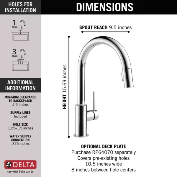 imageDelta Faucet Trinsic VoiceIQ Touchless Kitchen Faucets with Pull Down Sprayer Smart Faucet Alexa and Google Assistant Voice Activated Kitchen Sink Faucet Matte Black 9159TVBLDSTChrome