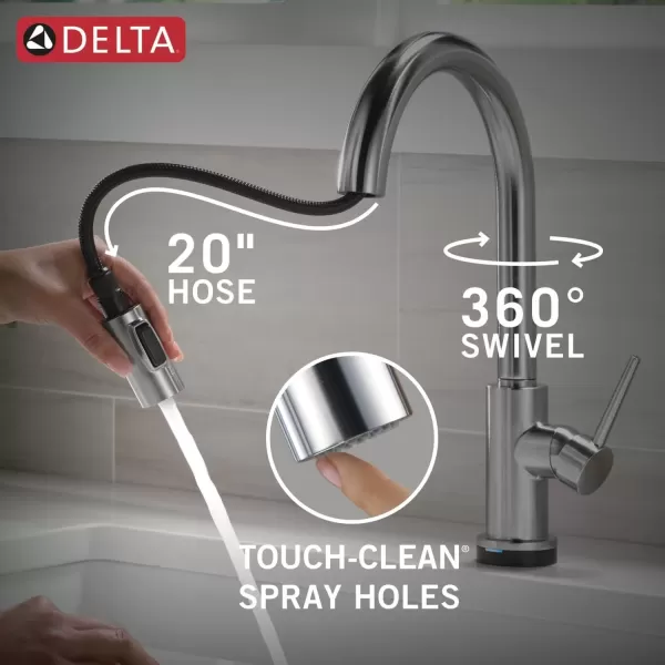 imageDelta Faucet Trinsic VoiceIQ Touchless Kitchen Faucets with Pull Down Sprayer Smart Faucet Alexa and Google Assistant Voice Activated Kitchen Sink Faucet Matte Black 9159TVBLDSTArctic Stainless