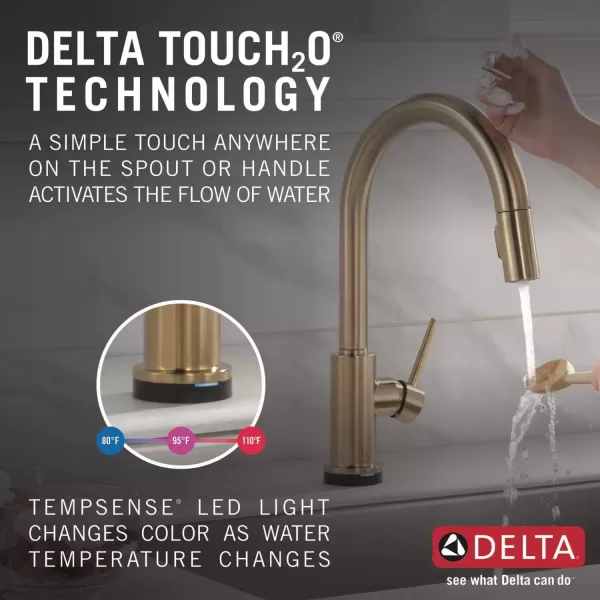 imageDelta Faucet Trinsic VoiceIQ Touchless Kitchen Faucets with Pull Down Sprayer Smart Faucet Alexa and Google Assistant Voice Activated Kitchen Sink Faucet Matte Black 9159TVBLDSTChampagne Bronze