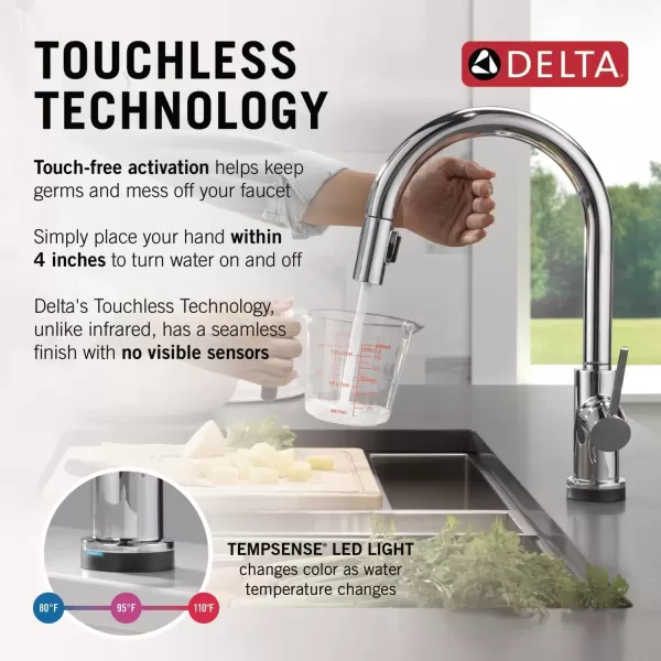 imageDelta Faucet Trinsic VoiceIQ Touchless Kitchen Faucets with Pull Down Sprayer Smart Faucet Alexa and Google Assistant Voice Activated Kitchen Sink Faucet Matte Black 9159TVBLDSTChrome