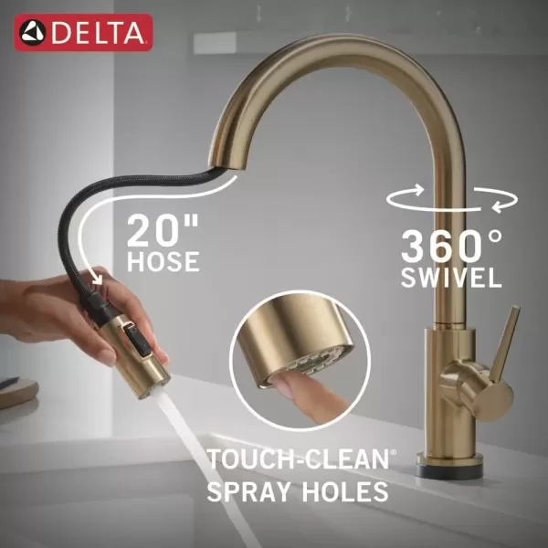 imageDelta Faucet Trinsic VoiceIQ Touchless Kitchen Faucets with Pull Down Sprayer Smart Faucet Alexa and Google Assistant Voice Activated Kitchen Sink Faucet Matte Black 9159TVBLDSTChampagne Bronze