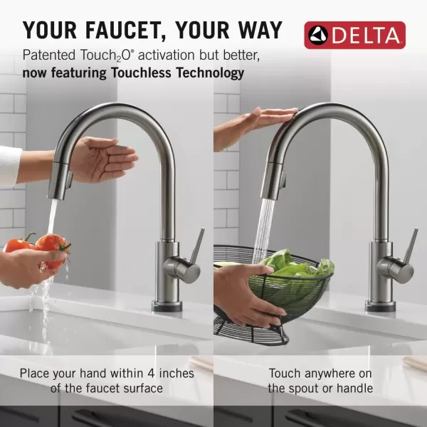 imageDelta Faucet Trinsic VoiceIQ Touchless Kitchen Faucets with Pull Down Sprayer Smart Faucet Alexa and Google Assistant Voice Activated Kitchen Sink Faucet Matte Black 9159TVBLDSTBlack Stainless