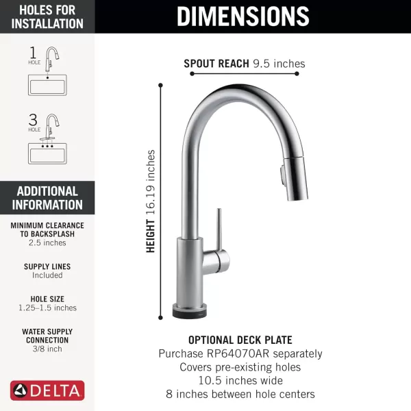 imageDelta Faucet Trinsic VoiceIQ Touchless Kitchen Faucets with Pull Down Sprayer Smart Faucet Alexa and Google Assistant Voice Activated Kitchen Sink Faucet Matte Black 9159TVBLDSTArctic Stainless