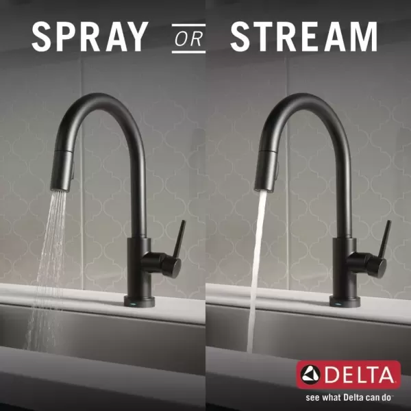 imageDelta Faucet Trinsic VoiceIQ Touchless Kitchen Faucets with Pull Down Sprayer Smart Faucet Alexa and Google Assistant Voice Activated Kitchen Sink Faucet Matte Black 9159TVBLDSTMatte Black