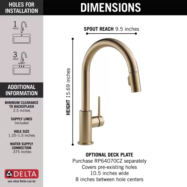 imageDelta Faucet Trinsic VoiceIQ Touchless Kitchen Faucets with Pull Down Sprayer Smart Faucet Alexa and Google Assistant Voice Activated Kitchen Sink Faucet Matte Black 9159TVBLDSTChampagne Bronze