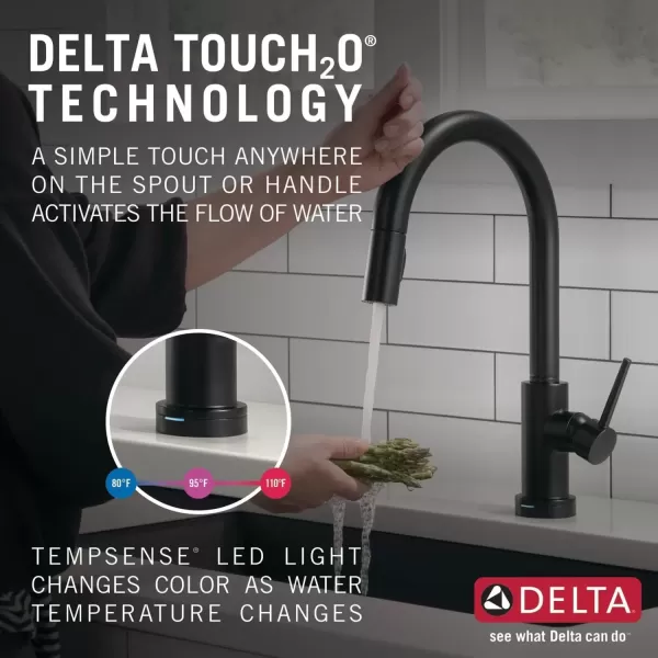 imageDelta Faucet Trinsic VoiceIQ Touchless Kitchen Faucets with Pull Down Sprayer Smart Faucet Alexa and Google Assistant Voice Activated Kitchen Sink Faucet Matte Black 9159TVBLDSTMatte Black