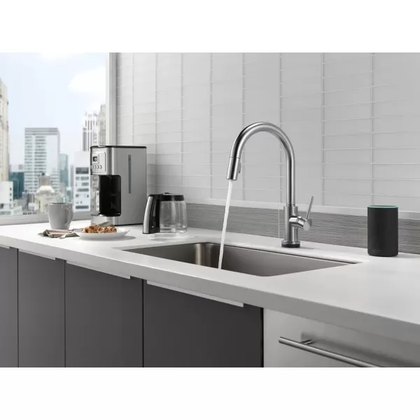 imageDelta Faucet Trinsic VoiceIQ Touchless Kitchen Faucets with Pull Down Sprayer Smart Faucet Alexa and Google Assistant Voice Activated Kitchen Sink Faucet Matte Black 9159TVBLDSTChampagne Bronze