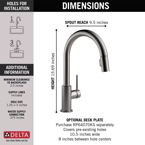 imageDelta Faucet Trinsic VoiceIQ Touchless Kitchen Faucets with Pull Down Sprayer Smart Faucet Alexa and Google Assistant Voice Activated Kitchen Sink Faucet Matte Black 9159TVBLDSTBlack Stainless