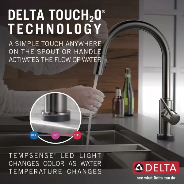 imageDelta Faucet Trinsic VoiceIQ Touchless Kitchen Faucets with Pull Down Sprayer Smart Faucet Alexa and Google Assistant Voice Activated Kitchen Sink Faucet Matte Black 9159TVBLDSTBlack Stainless