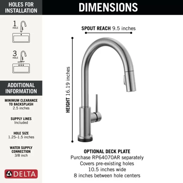 imageDelta Faucet Trinsic VoiceIQ Touchless Kitchen Faucets with Pull Down Sprayer Smart Faucet Alexa and Google Assistant Voice Activated Kitchen Sink Faucet Matte Black 9159TVBLDSTArctic Stainless
