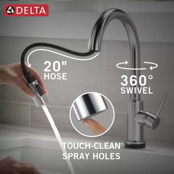 imageDelta Faucet Trinsic VoiceIQ Touchless Kitchen Faucets with Pull Down Sprayer Smart Faucet Alexa and Google Assistant Voice Activated Kitchen Sink Faucet Matte Black 9159TVBLDSTArctic Stainless