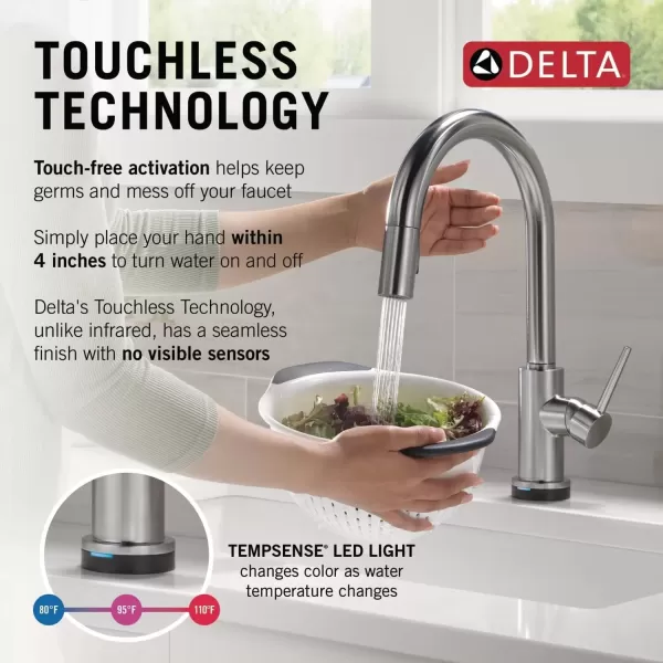imageDelta Faucet Trinsic VoiceIQ Touchless Kitchen Faucets with Pull Down Sprayer Smart Faucet Alexa and Google Assistant Voice Activated Kitchen Sink Faucet Matte Black 9159TVBLDSTArctic Stainless