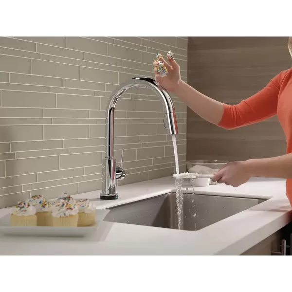 imageDelta Faucet Trinsic VoiceIQ Touchless Kitchen Faucets with Pull Down Sprayer Smart Faucet Alexa and Google Assistant Voice Activated Kitchen Sink Faucet Matte Black 9159TVBLDSTChrome