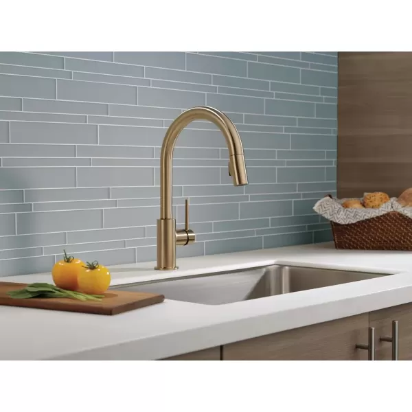 imageDelta Faucet Trinsic VoiceIQ Touchless Kitchen Faucets with Pull Down Sprayer Smart Faucet Alexa and Google Assistant Voice Activated Kitchen Sink Faucet Matte Black 9159TVBLDSTChampagne Bronze