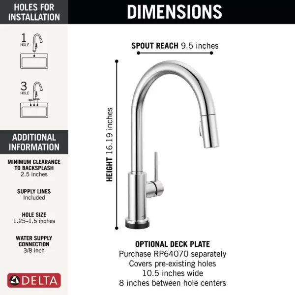 imageDelta Faucet Trinsic VoiceIQ Touchless Kitchen Faucets with Pull Down Sprayer Smart Faucet Alexa and Google Assistant Voice Activated Kitchen Sink Faucet Matte Black 9159TVBLDSTChrome