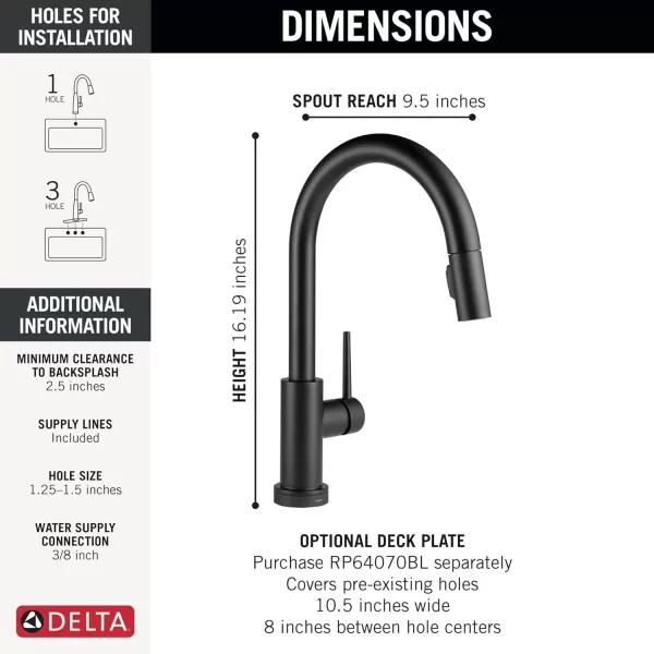 imageDelta Faucet Trinsic VoiceIQ Touchless Kitchen Faucets with Pull Down Sprayer Smart Faucet Alexa and Google Assistant Voice Activated Kitchen Sink Faucet Matte Black 9159TVBLDSTMatte Black
