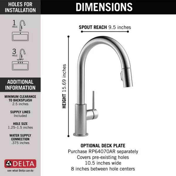 imageDelta Faucet Trinsic VoiceIQ Touchless Kitchen Faucets with Pull Down Sprayer Smart Faucet Alexa and Google Assistant Voice Activated Kitchen Sink Faucet Matte Black 9159TVBLDSTArctic Stainless