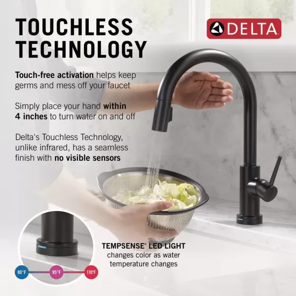 imageDelta Faucet Trinsic VoiceIQ Touchless Kitchen Faucets with Pull Down Sprayer Smart Faucet Alexa and Google Assistant Voice Activated Kitchen Sink Faucet Matte Black 9159TVBLDSTMatte Black