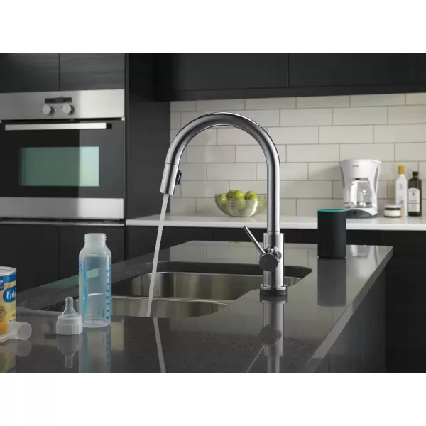 imageDelta Faucet Trinsic VoiceIQ Touchless Kitchen Faucets with Pull Down Sprayer Smart Faucet Alexa and Google Assistant Voice Activated Kitchen Sink Faucet Matte Black 9159TVBLDSTChampagne Bronze