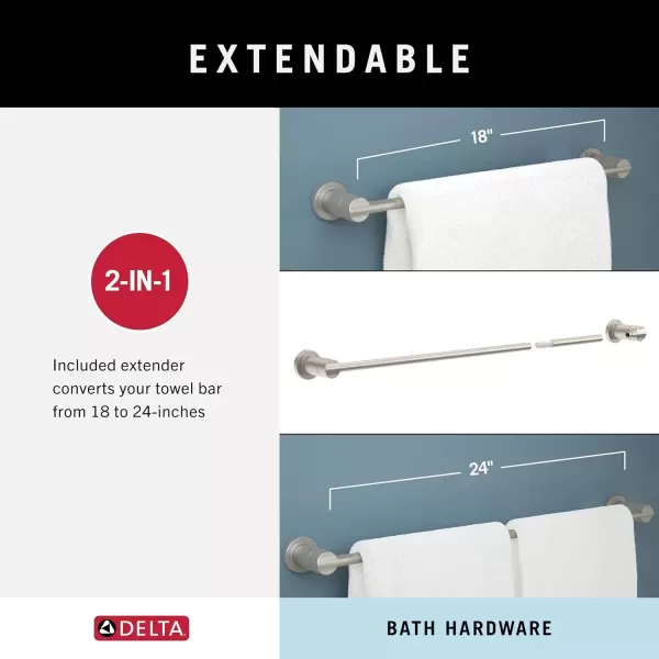 imageDelta Nicoli 1Pack 18 w 6quot Extender Towel Rack for Bathroom Matte Black Extendable 1824quot Towel Bar for Bathroom Wall Towel Holder Rod Wall Mounted NIC18MBPolished Chrome