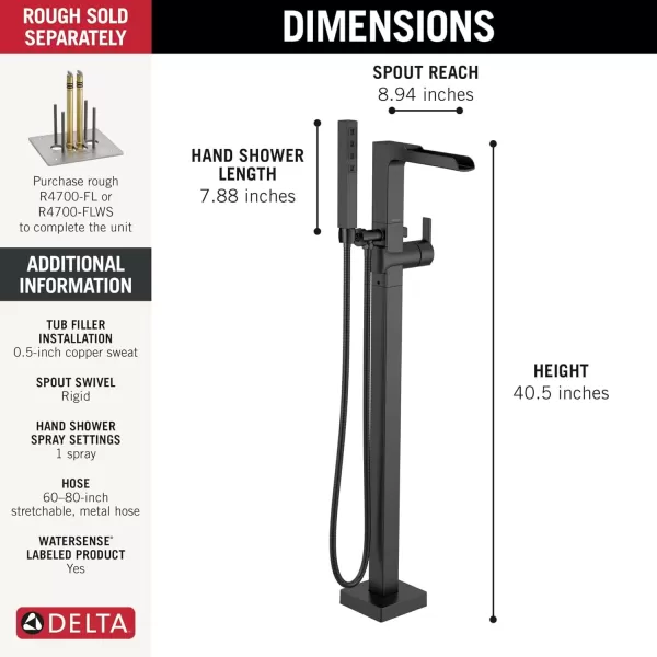 imageDELTA FAUCET T4768BLFL Tub Filler with Handshower FloorMount Matte BlackMatte Black