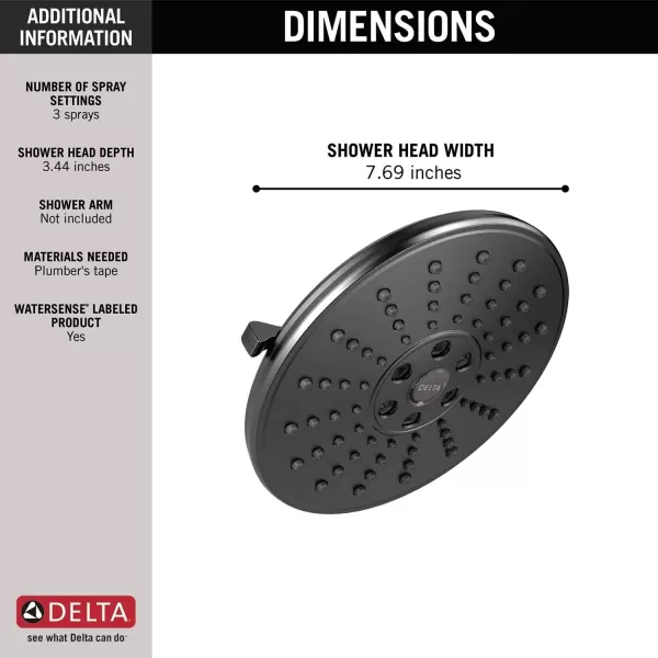 imageDelta Faucet 3Spray TouchClean H2Okinetic Shower Head Matte Black 52688BLMatte Black