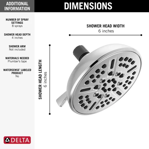 imageDelta Faucet 8Spray TouchClean Matte Black Shower Head Delta Shower Heads Showerhead Shower Head Black 25 GPM Water Flow Matte Black 75898BLChrome