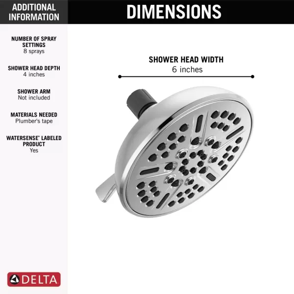 imageDelta Faucet 8Spray TouchClean Matte Black Shower Head Delta Shower Heads Showerhead Shower Head Black 25 GPM Water Flow Matte Black 75898BLChrome