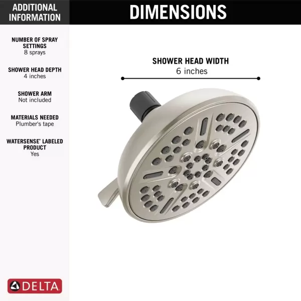 imageDelta Faucet 8Spray TouchClean Matte Black Shower Head Delta Shower Heads Showerhead Shower Head Black 25 GPM Water Flow Matte Black 75898BLSatin Nickel