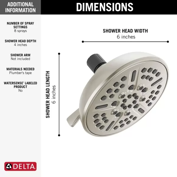 imageDelta Faucet 8Spray TouchClean Matte Black Shower Head Delta Shower Heads Showerhead Shower Head Black 25 GPM Water Flow Matte Black 75898BLSatin Nickel