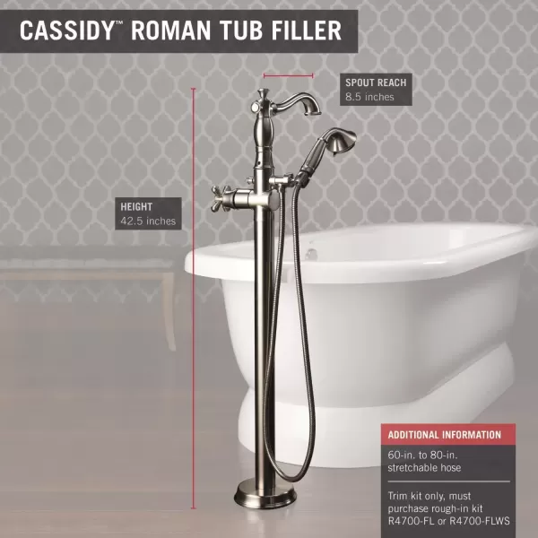 imageDelta Faucet Cassidy FloorMount Freestanding Tub Filler with Hand Held Shower Stainless T4797SSFLLHP Valve and Handle Sold Separately