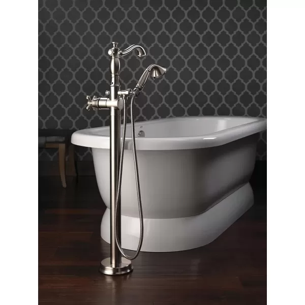 imageDelta Faucet Cassidy FloorMount Freestanding Tub Filler with Hand Held Shower Stainless T4797SSFLLHP Valve and Handle Sold Separately