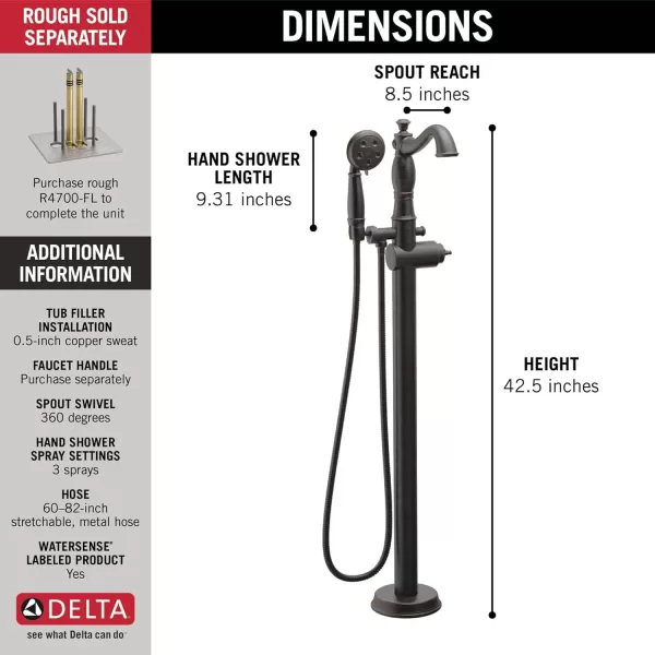 imageDelta Faucet Cassidy FloorMounted Freestanding Tub Filler with Handheld Shower  Tub Faucet  T4797FLLHP  Bathroom Fixtures  Chrome Valve Sold SeparatelyVenetian Bronze
