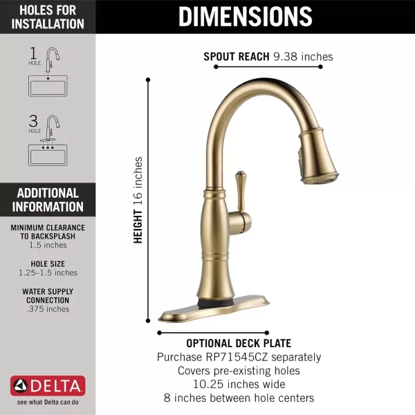 imageDelta Faucet Cassidy Gold Kitchen Faucet Touch Touch Kitchen Faucets with Pull Down Sprayer Kitchen Sink Faucet Delta Touch2O Technology Lumicoat Champagne Bronze 9197TCZPRDST