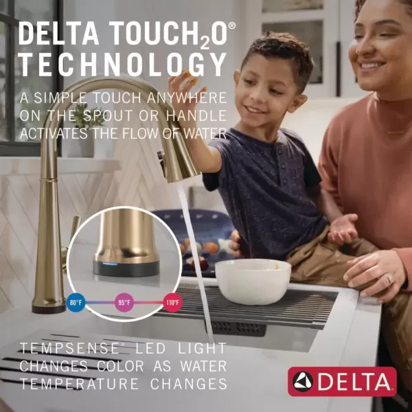 imageDelta Faucet Emmeline Gold Kitchen Faucet Touch Touch Kitchen Faucets with Pull Down Sprayer Kitchen Sink Faucet Delta Touch2O Technology Lumicoat Champagne Bronze 9182TCZPRDST